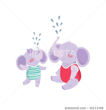 Father elephant and his son having fun together 38211446