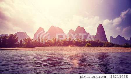 Sunset over Li River (Li Jiang), China. 38211458