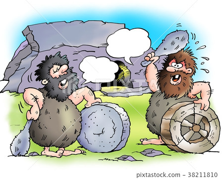 Two cave with with their stone wheels Two cave with with their stone wheels 38211810