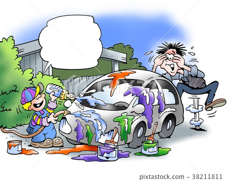 The Son is proud he has painted father's car The Son is proud he has painted father's car 38211811