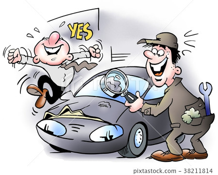 A mechanic found a small dent in the car A mechanic found a small dent in the car 38211814