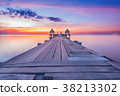Landscape of Wooded bridge in the port between sun 38213302