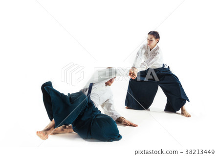 Man and woman fighting at Aikido training in Man and woman fighting at Aikido training in 38213449