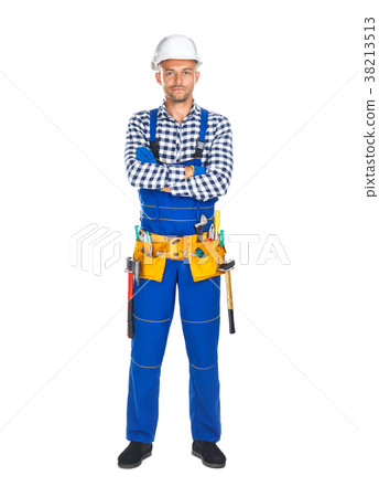 confident construction worker in uniform and tool  38213513