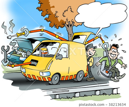 Cartoon illustration of roadside assistance  38213634
