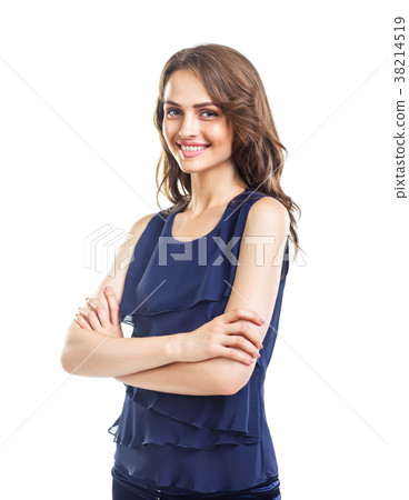 Beautiful confident woman with crossed arms isolated on white ba Beautiful confident woman with crossed arms isolated on white ba 38214519