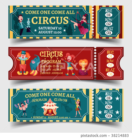 Set of isolated circus entertaining show tickets Set of isolated circus entertaining show tickets 38214883