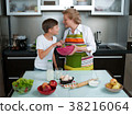 Grandmother with grandchild baking cookies prepare 38216064