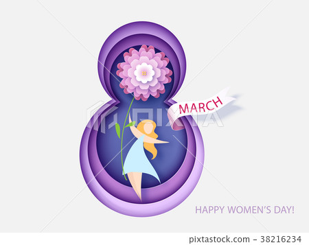 Card for 8 March womens day. Woman with flower 38216234
