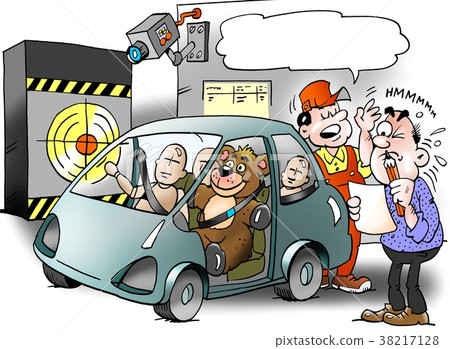 Cartoon illustration of a toy teddy bear in a car 38217128