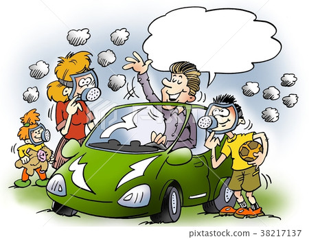 Cartoon illustration of a family with gas mask Cartoon illustration of a family with gas mask 38217137