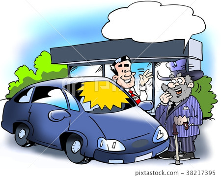Cartoon illustration of a older and a car 38217395