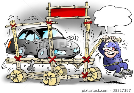 Cartoon illustration of a Alternative bamboo lift Cartoon illustration of a Alternative bamboo lift 38217397