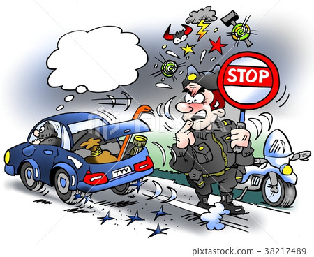 Cartoon illustration of a thief driving Cartoon illustration of a thief driving 38217489