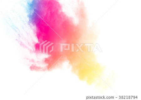 .Freeze motion of color powder explosion on white .Freeze motion of color powder explosion on white 38218794