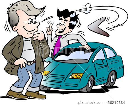 A car seller and a customer looking at a new car A car seller and a customer looking at a new car 38219884