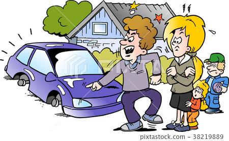 A angry family man pointing at his new auto car A angry family man pointing at his new auto car 38219889