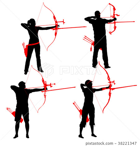 Silhouette set attractive male and female archer 38221347