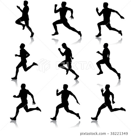 Set of silhouettes. Runners on sprint, men 38221349