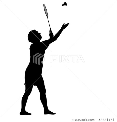 Black silhouette of female badminton player 38221471