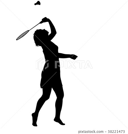 Black silhouette of female badminton player 38221473