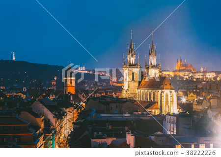 Prague, Czech Republic. Evening Cityscape Of Old Prague, Czech Republic. Evening Cityscape Of Old 38222226