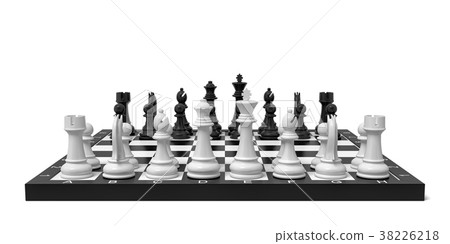 3d rendering of a chess board with a full set of 38226218