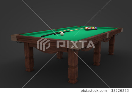 3d rendering of a billiards table with two cue 38226223