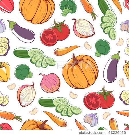 Fresh organic vegetables seamless pattern - Stock Illustration ...