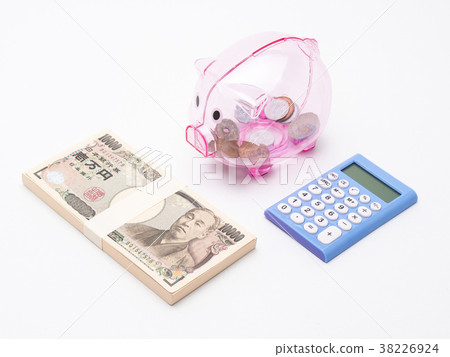 Piggy bank image Money bundle and piggy bank of red pig Piggy bank image Money bundle and piggy bank of red pig 38226924