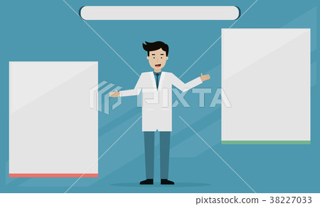 Smart Doctor with medicine info graphic text box. Smart Doctor with medicine info graphic text box. 38227033