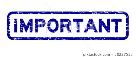Grunge blue important square rubber seal stamp 38227533