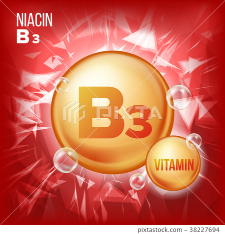 Vitamin B3 Niacin Vector. Vitamin Gold Oil Pill Vitamin B3 Niacin Vector. Vitamin Gold Oil Pill 38227694