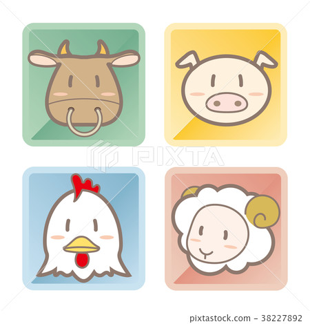 牛豬雞雞羊動物肉圖標 插圖素材 3272 圖庫