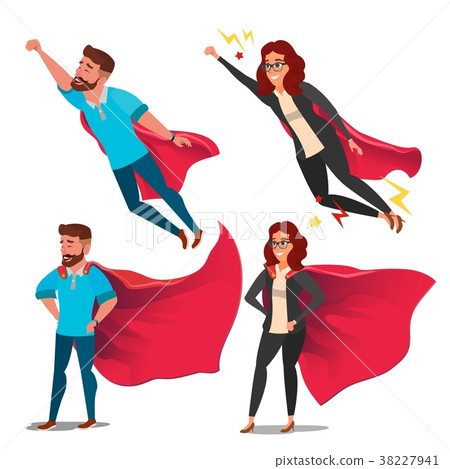 Super Business Woman Character Vector. Red Cape Super Business Woman Character Vector. Red Cape 38227941