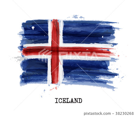 Watercolor painting flag of Iceland . Vector 38230268