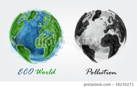 ECO world and Pollution.Watercolor painting design ECO world and Pollution.Watercolor painting design 38230271
