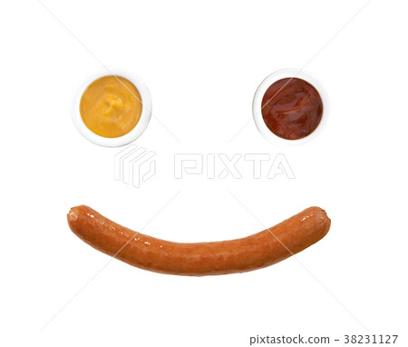 smiling face from mustard with ketchup and sousage smiling face from mustard with ketchup and sousage 38231127