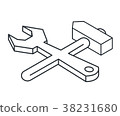 Wrench and hammer linear isometric icon 38231680