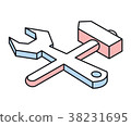 Wrench and hammer linear isometric icon 38231695