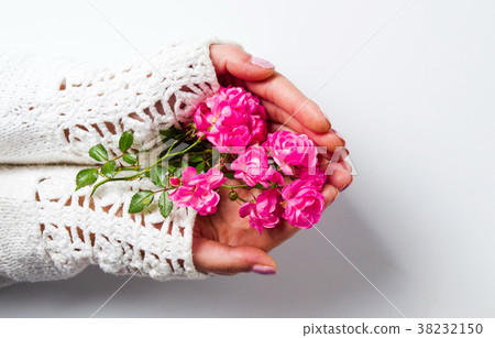 Female holding roses top view 38232150