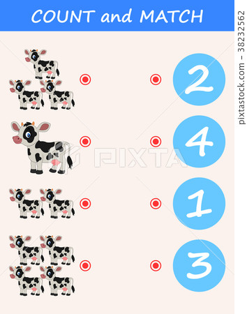 Count and match cow cartoon. Math educational game Count and match cow cartoon. Math educational game 38232562