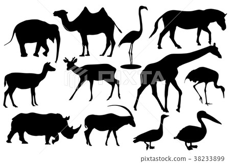 Wild animals and birds. Black silhouette icons 38233899