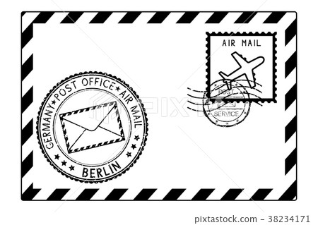 Envelope black icon with postmarks. BERLIN Envelope black icon with postmarks. BERLIN 38234171