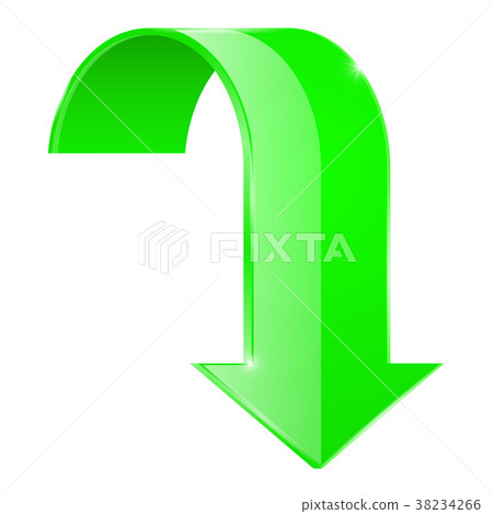 Green curved DOWN arrow. 3d icon 38234266
