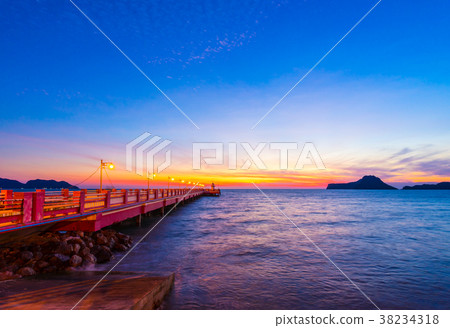 Public area Saranvitee bridge at ao prachuab in sunrise, Prachuap Khiri Khan province,thailand Public area Saranvitee bridge at ao prachuab in sunrise, Prachuap Khiri Khan province,thailand 38234318