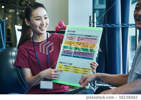 Sports gym Trainer giving nutrition instruction 38236082