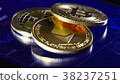 Golden bitcoins on the background of a graphic 38237251