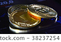 Golden bitcoins on the background of a graphic 38237254