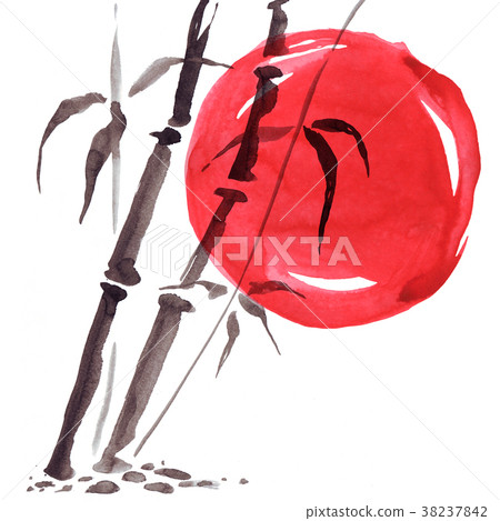 Bamboo in Japanese style. Watercolor hand painting Bamboo in Japanese style. Watercolor hand painting 38237842